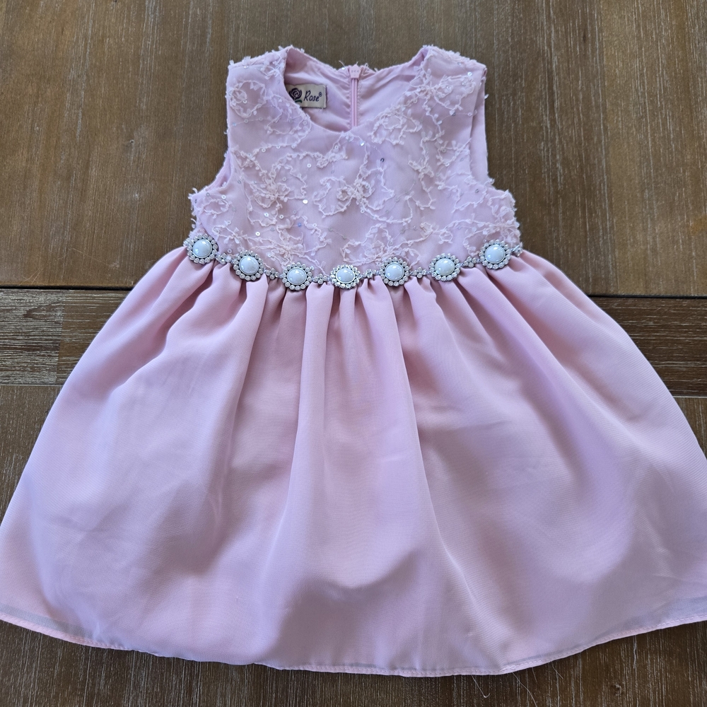 Pink Sleeveless Kids Dress with Floral Embellishments